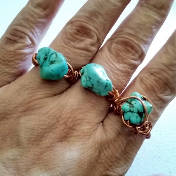 Size 8 ~ Turquoise Magnesite Nugget Ring! Boho  meets Bougie Beachside Charm! - Picture 11 of 13